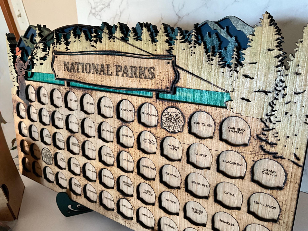 National Parks Travel Map Tracker, Wooden 63 Parks Checklist, Personalized Adventure Gift for Hikers