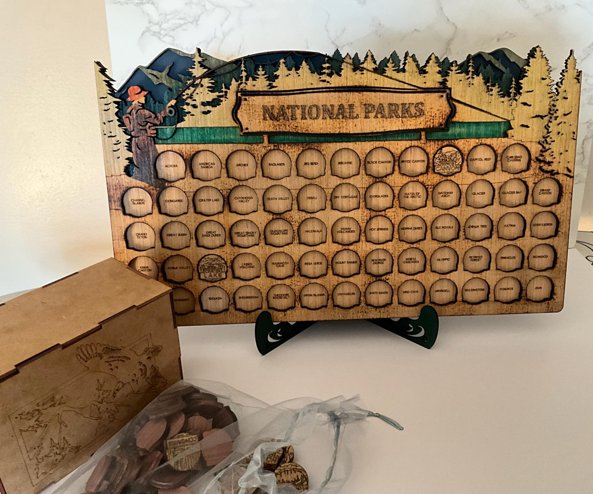 National Parks Travel Map Tracker, Wooden 63 Parks Checklist, Personalized Adventure Gift for Hikers