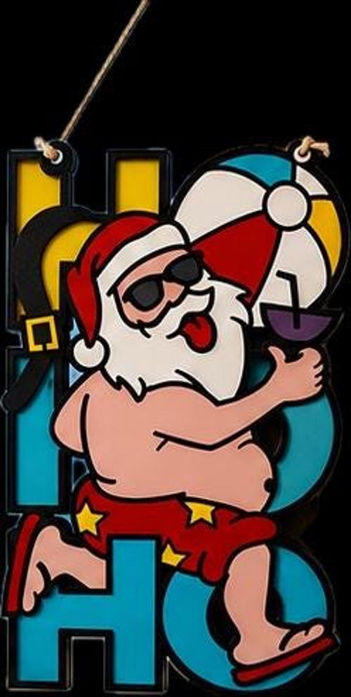 Beach Santa Sign, Funny Ho Ho Ho Decor for Coastal Christmas