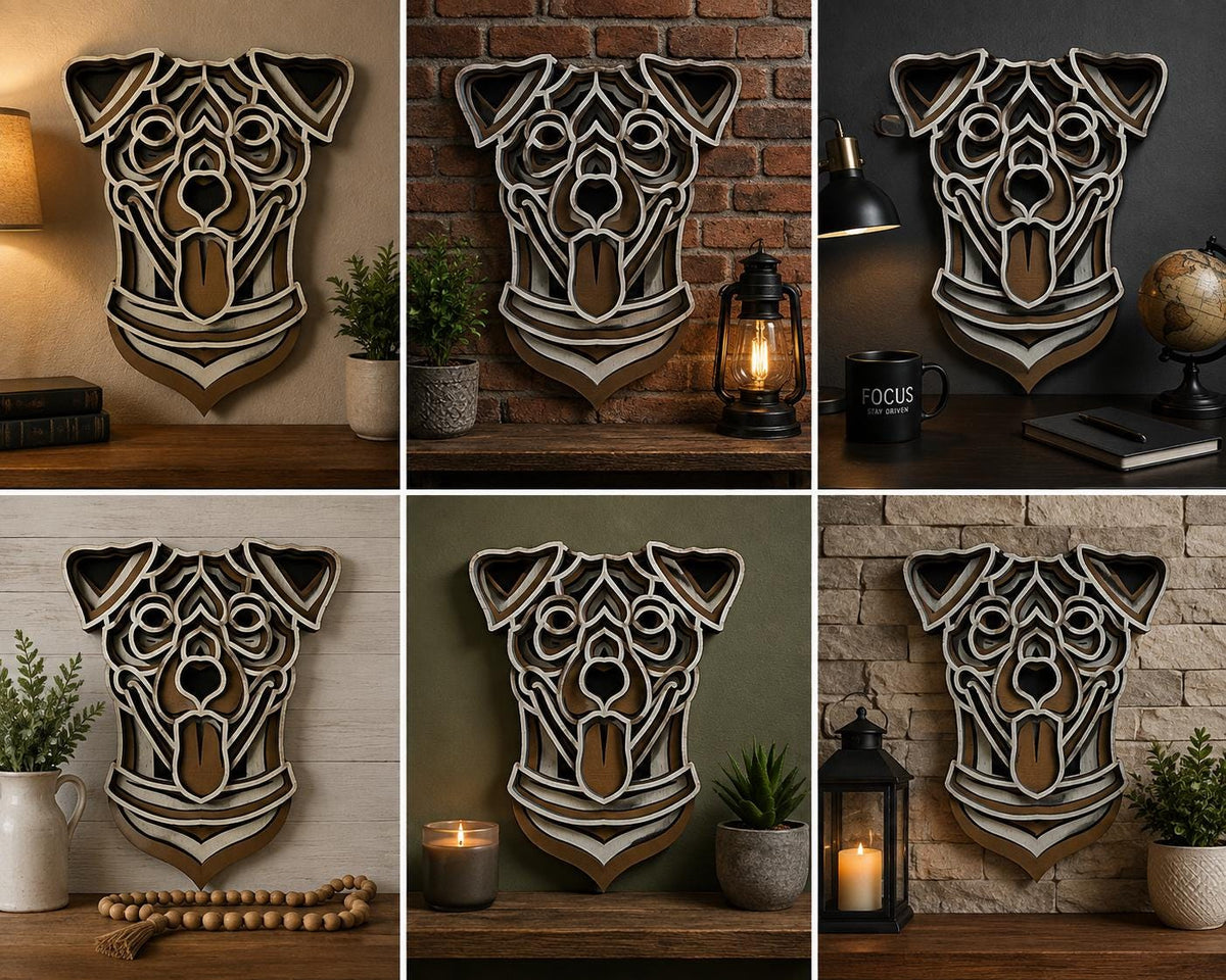Happy Dog Mandala Wall Art, Wooden Layered Dog Decor, Dog Lover Housewarming Gift
