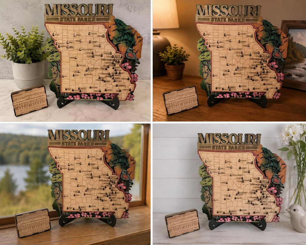 Missouri Travel Map, Wooden State Parks Tracker for Adventurers