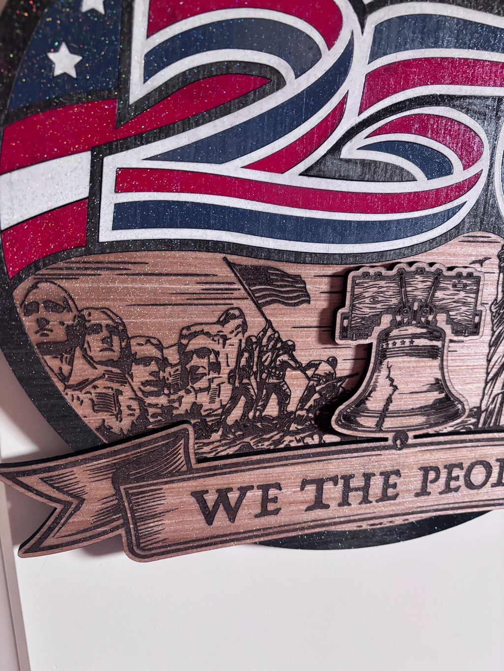 Patriotic 250th Anniversary Wooden Wall Decor | Handmade USA Eagle Flag Sign | “We The People” Wall Hanging | 16” American Independence Deco