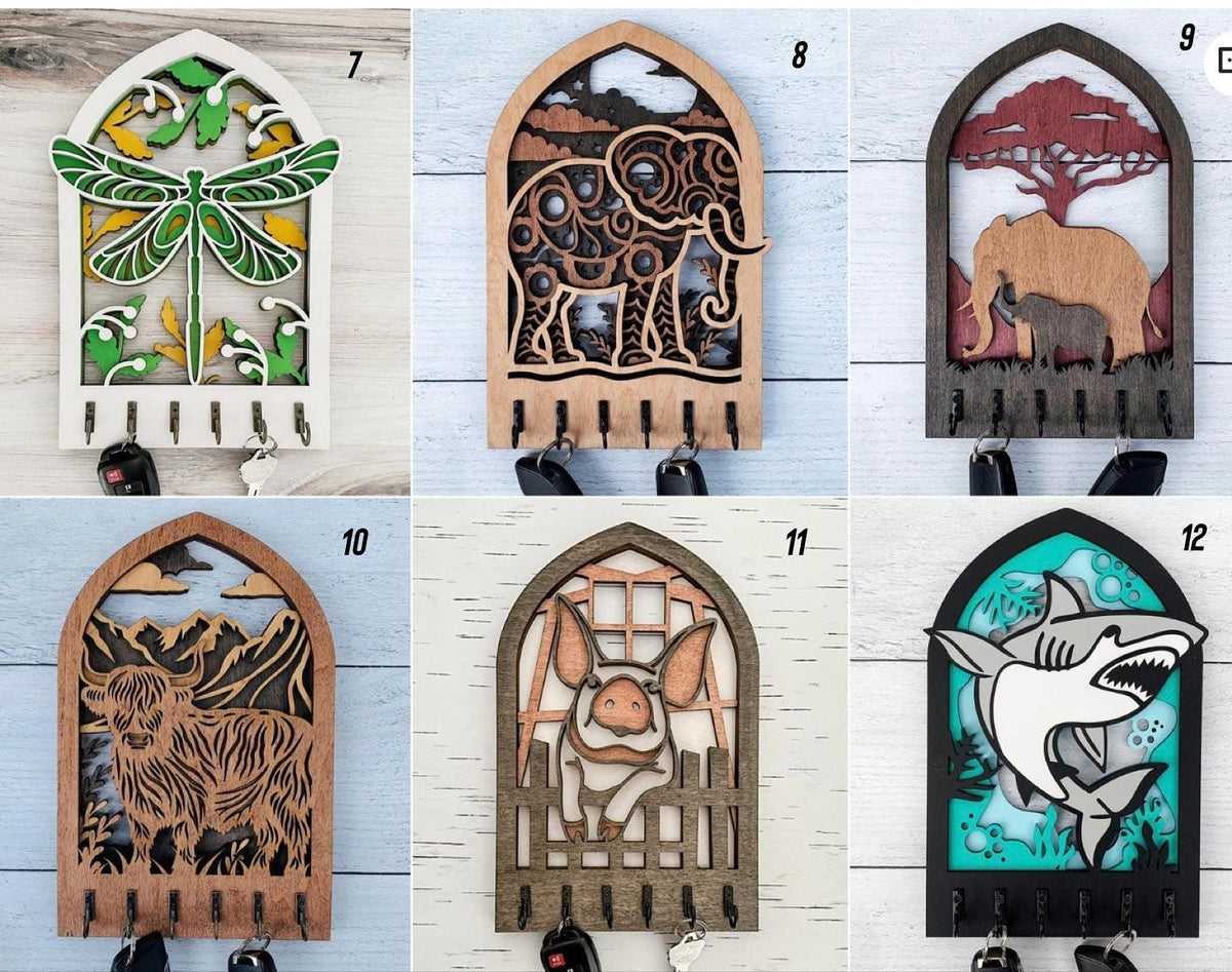 Wooden Key Holder Wall Mount, Rustic Farmhouse Key Hanger with Hooks, Housewarming Gift