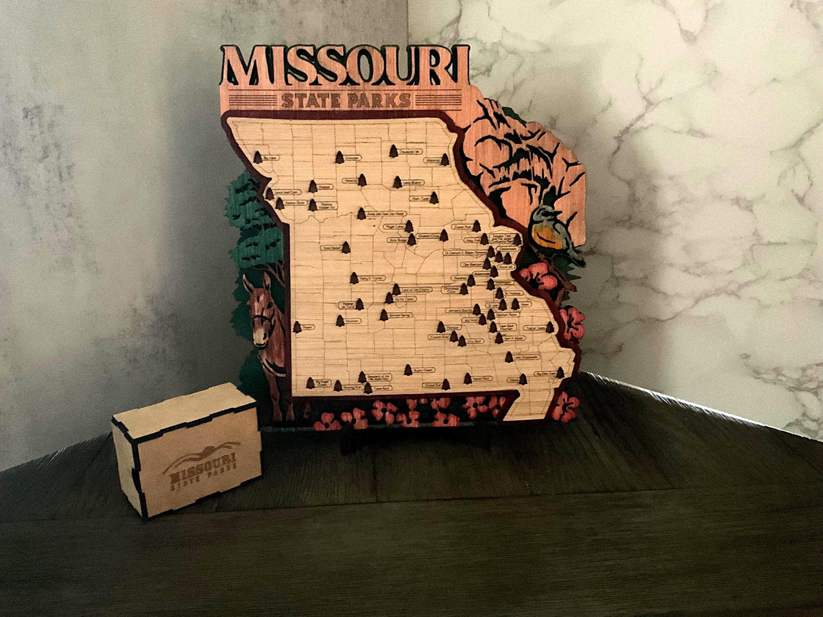 Missouri Travel Map, Wooden State Parks Tracker for Adventurers