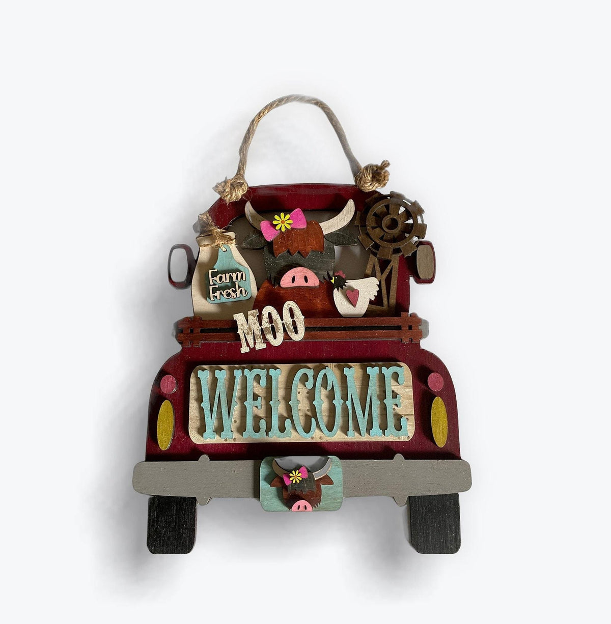 Highland Cow Farm Truck Wall Art, Wooden Farmhouse Decor, Cottagecore Cow Lover Gift
