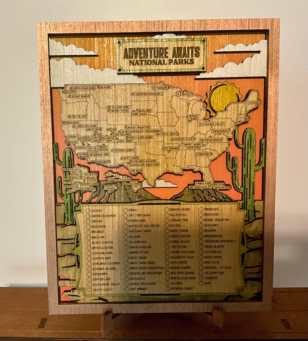National Parks Map, US 63 Parks Tracker, Adventure Gift for Hikers and Travelers
