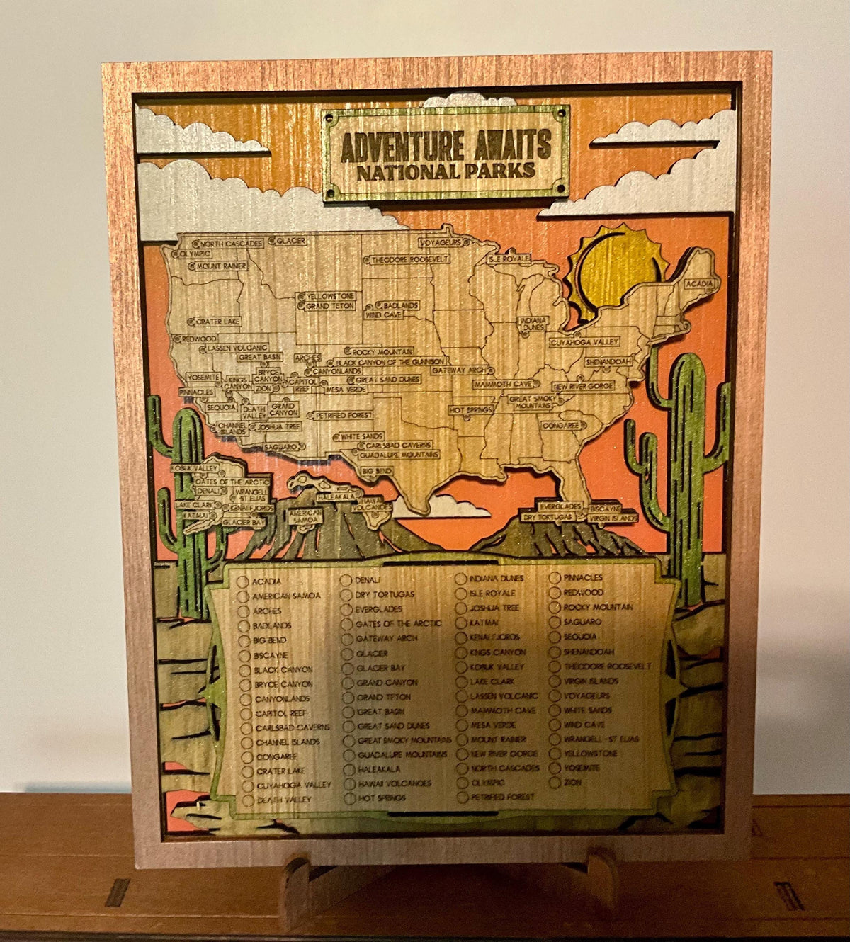 National Parks Map, US 63 Parks Tracker, Adventure Gift for Hikers and Travelers