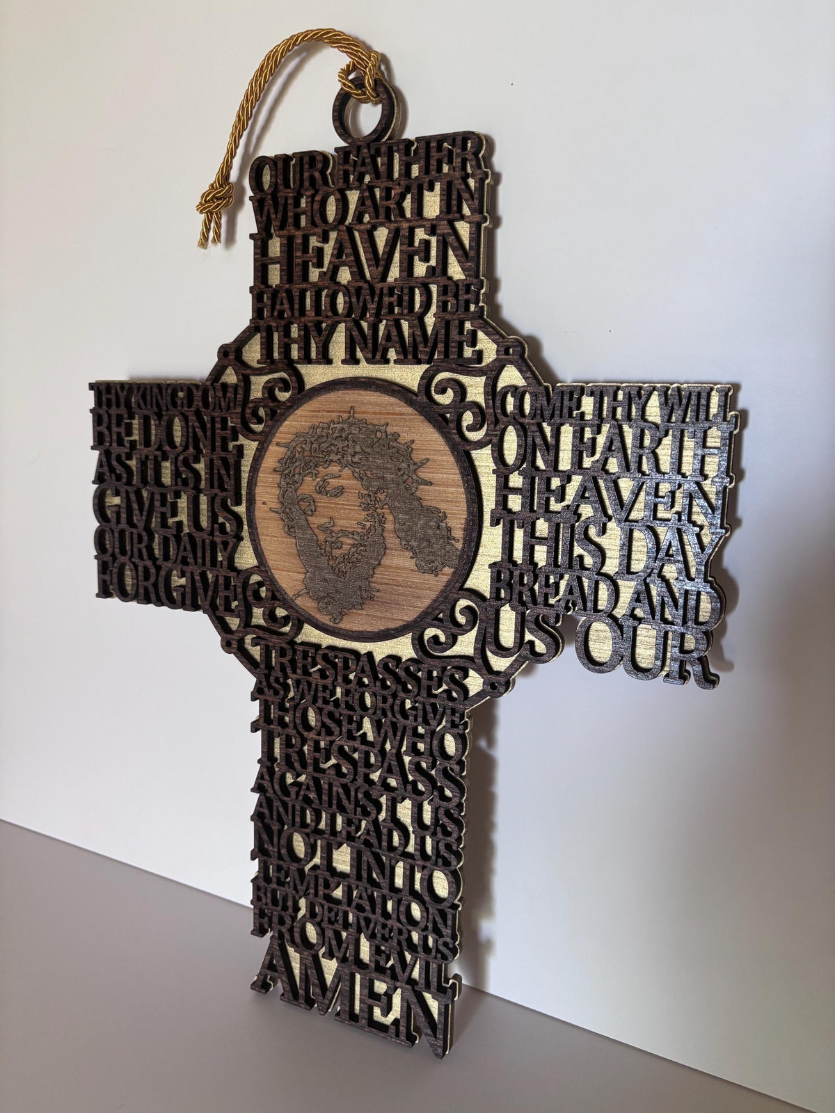 Lord's Prayer Wooden Cross Plaque, Christian Wall Decor, Faith Housewarming Gift