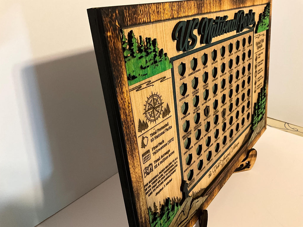 National Parks Icon Map Tracker, Educational Wooden USA Parks Display for Family Adventures