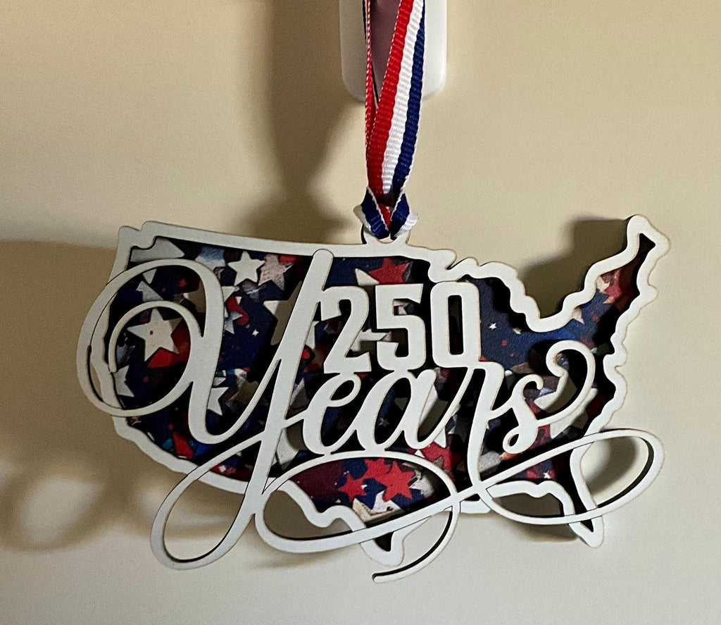 USA 250th Anniversary Ornament, 1776-2026 Semiquincentennial Wooden Keepsake, Patriotic Christmas Decor
