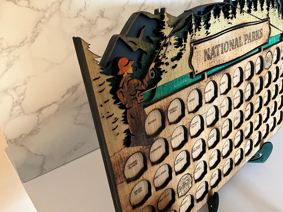 National Parks Travel Map Tracker, Wooden 63 Parks Checklist, Personalized Adventure Gift for Hikers