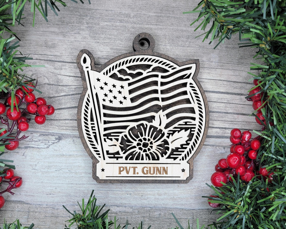 Personalized Military Ornament with Name Plate, Army Navy Air Force Marines Christmas Keepsake