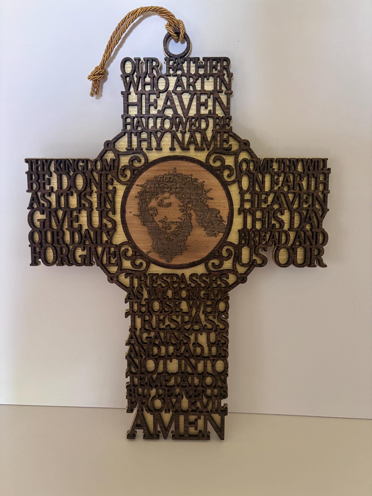 Lord's Prayer Wooden Cross Plaque, Christian Wall Decor, Faith Housewarming Gift