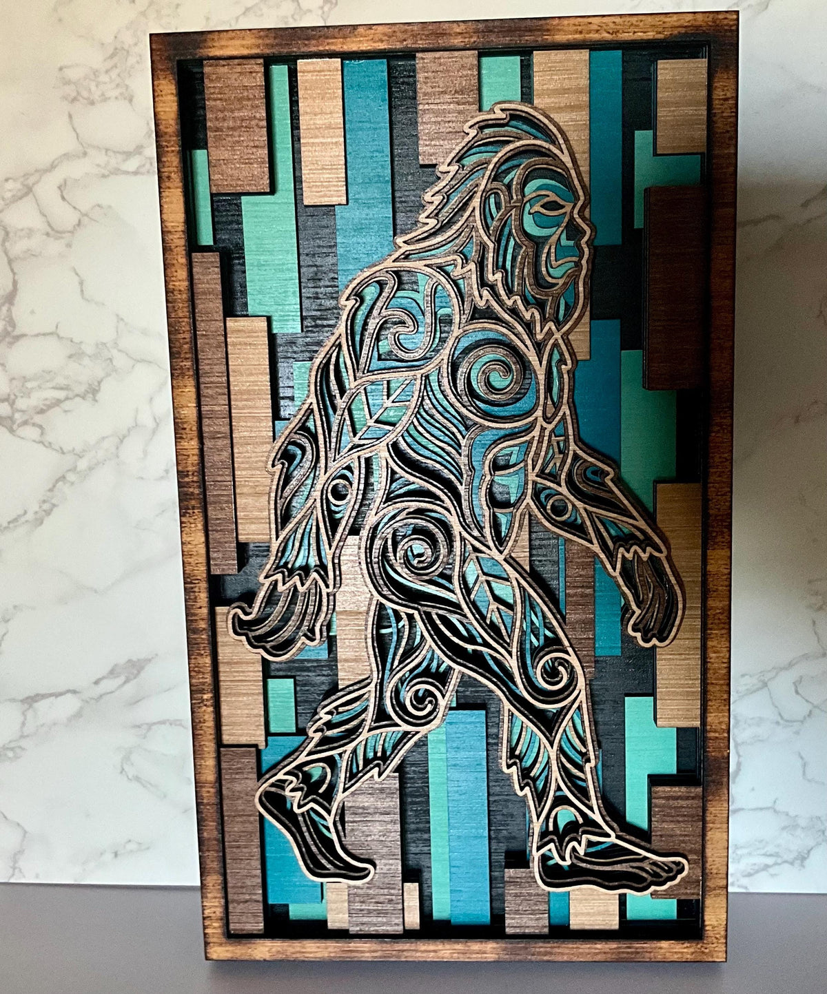 Multilayer Bigfoot Sasquatch Wooden Wall Art, Rustic Cabin Man Cave Lodge Decor Sign