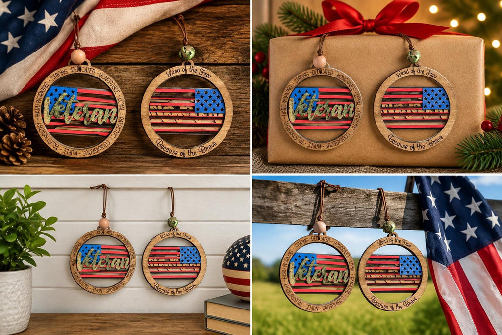 Wooden Patriotic Veteran Ornament, American Flag Keepsake for Day