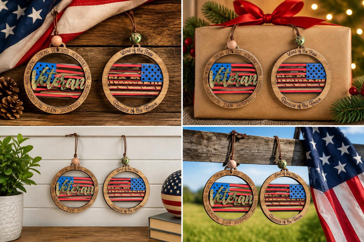 Wooden Patriotic Veteran Ornament, American Flag Keepsake for Day