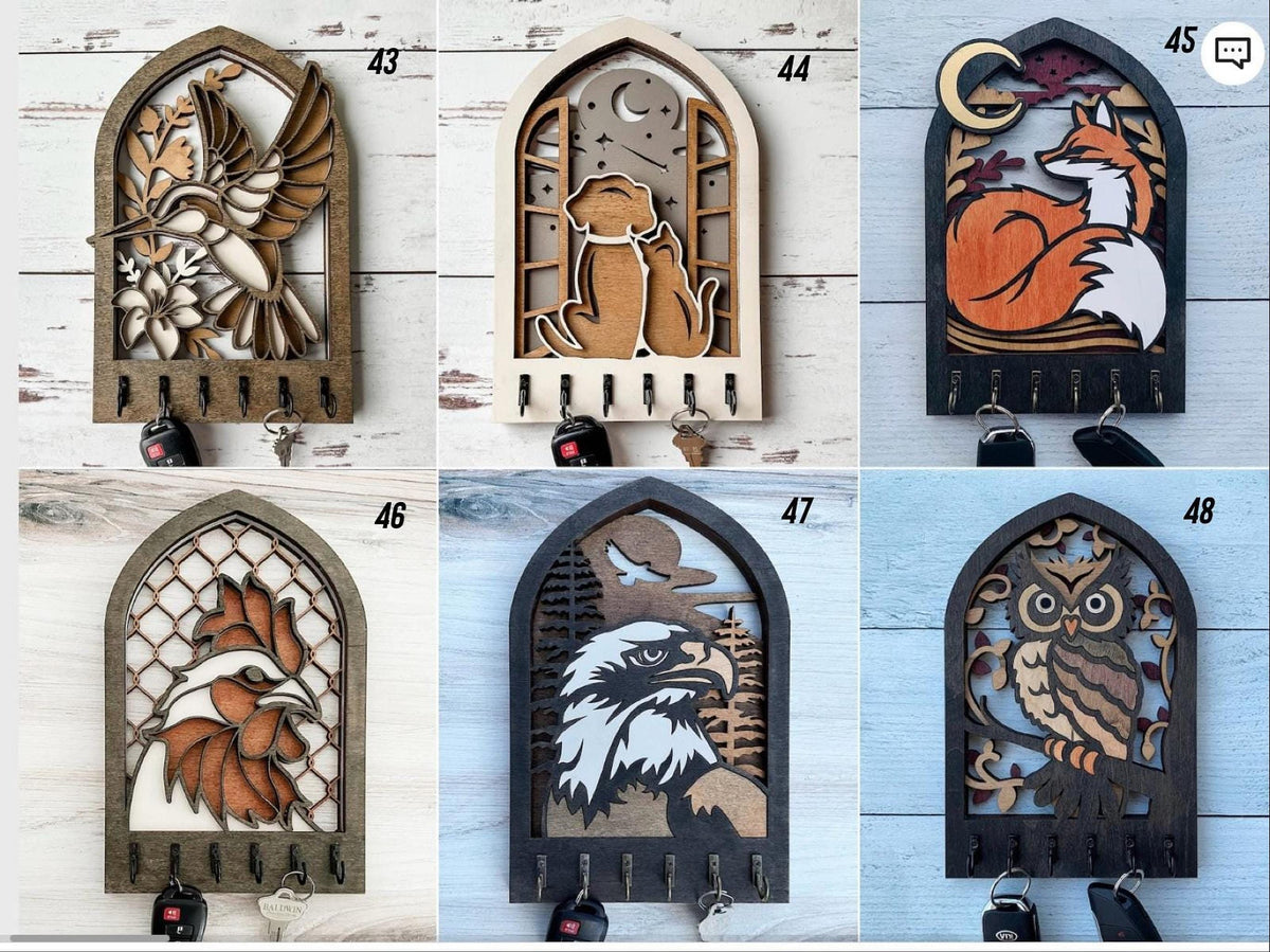 Wooden Key Holder Wall Mount, Rustic Farmhouse Key Hanger with Hooks, Housewarming Gift