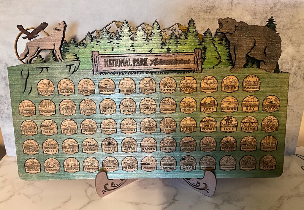 National Parks Travel Map Tracker, Wooden 63 Parks Checklist, Personalized Adventure Gift for Hikers