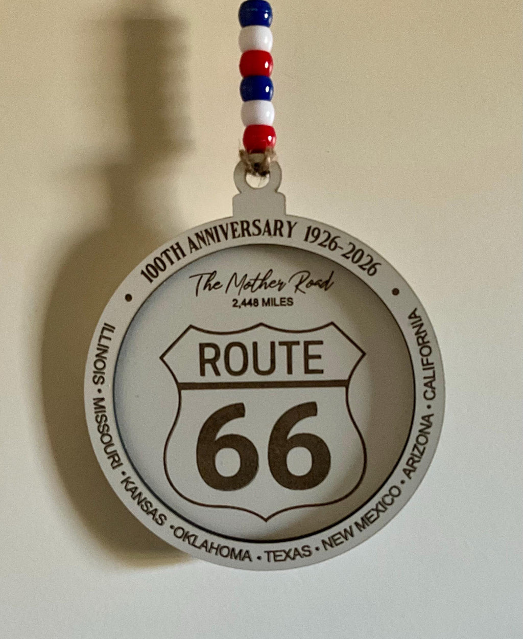 Route 66 100th Anniversary Ornament, Wooden Road Trip Keepsake, Historic Highway Christmas Gift