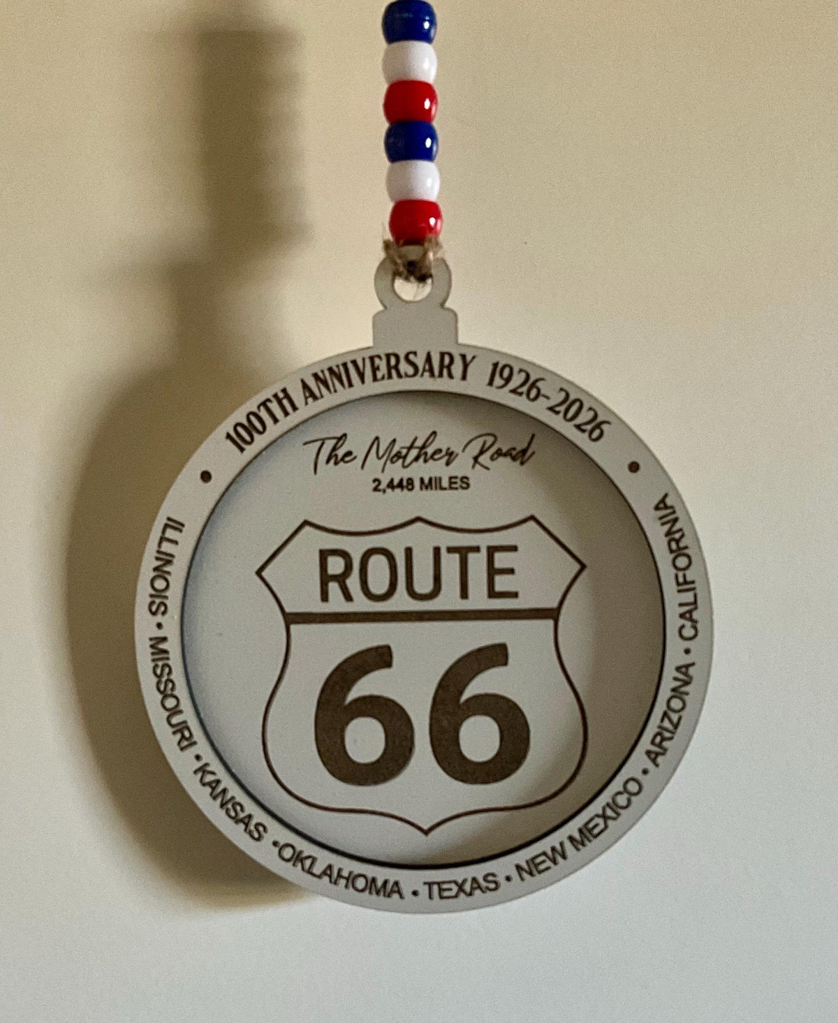 Route 66 100th Anniversary Ornament, Wooden Road Trip Keepsake, Historic Highway Christmas Gift