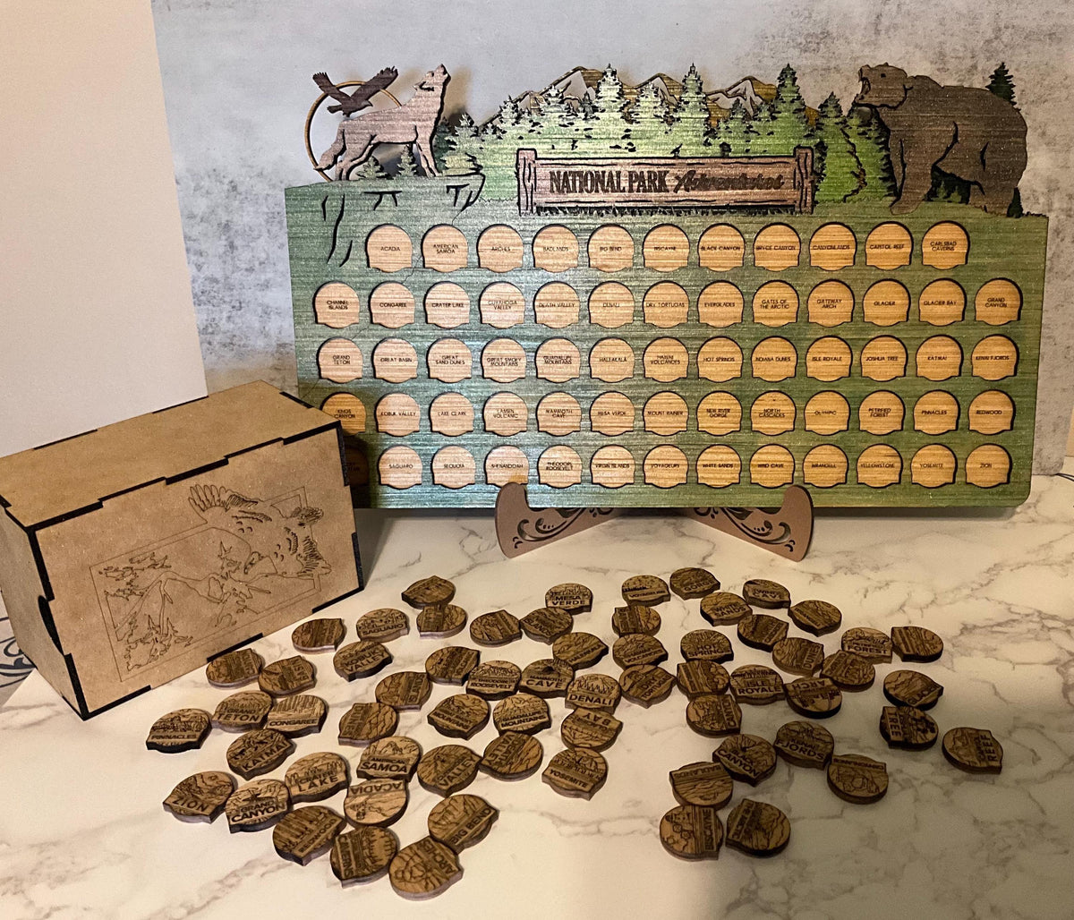 National Parks Travel Map Tracker, Wooden 63 Parks Checklist, Personalized Adventure Gift for Hikers