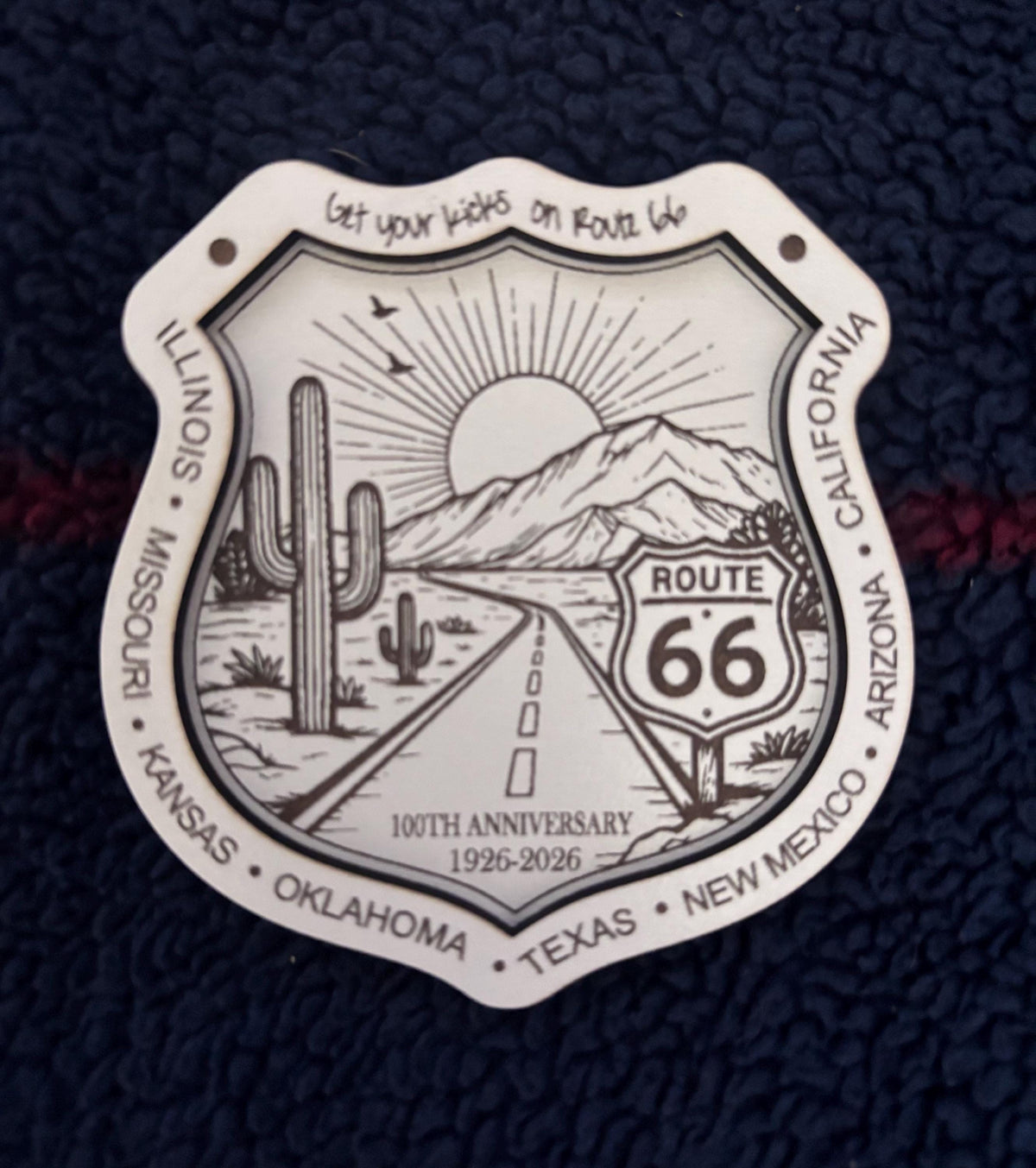 Route 66 100th Anniversary Ornament, Wooden Road Trip Keepsake, Historic Highway Christmas Gift