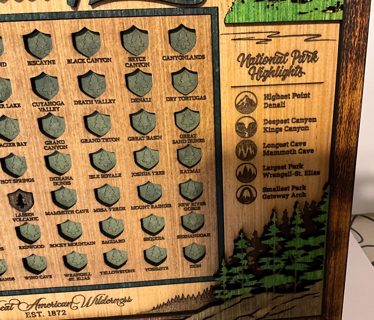 National Parks Icon Map Tracker, Educational Wooden USA Parks Display for Family Adventures