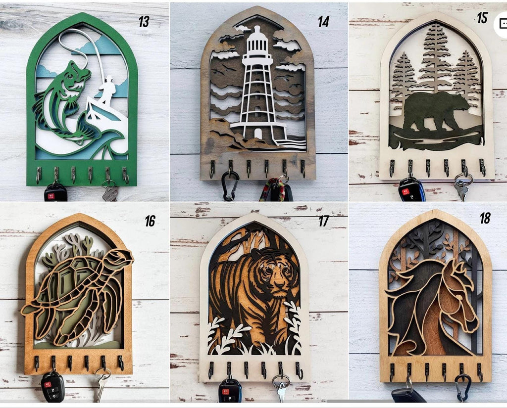 Wooden Key Holder Wall Mount, Rustic Farmhouse Key Hanger with Hooks, Housewarming Gift