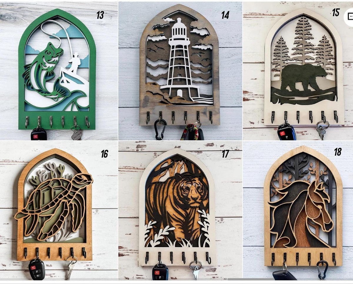Wooden Key Holder Wall Mount, Rustic Farmhouse Key Hanger with Hooks, Housewarming Gift
