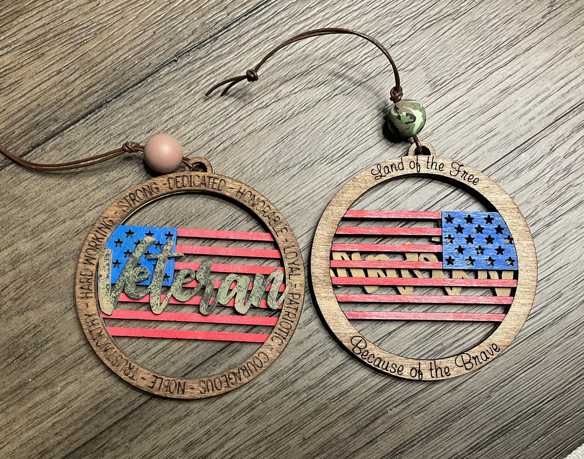 Wooden Patriotic Veteran Ornament, American Flag Keepsake for Day