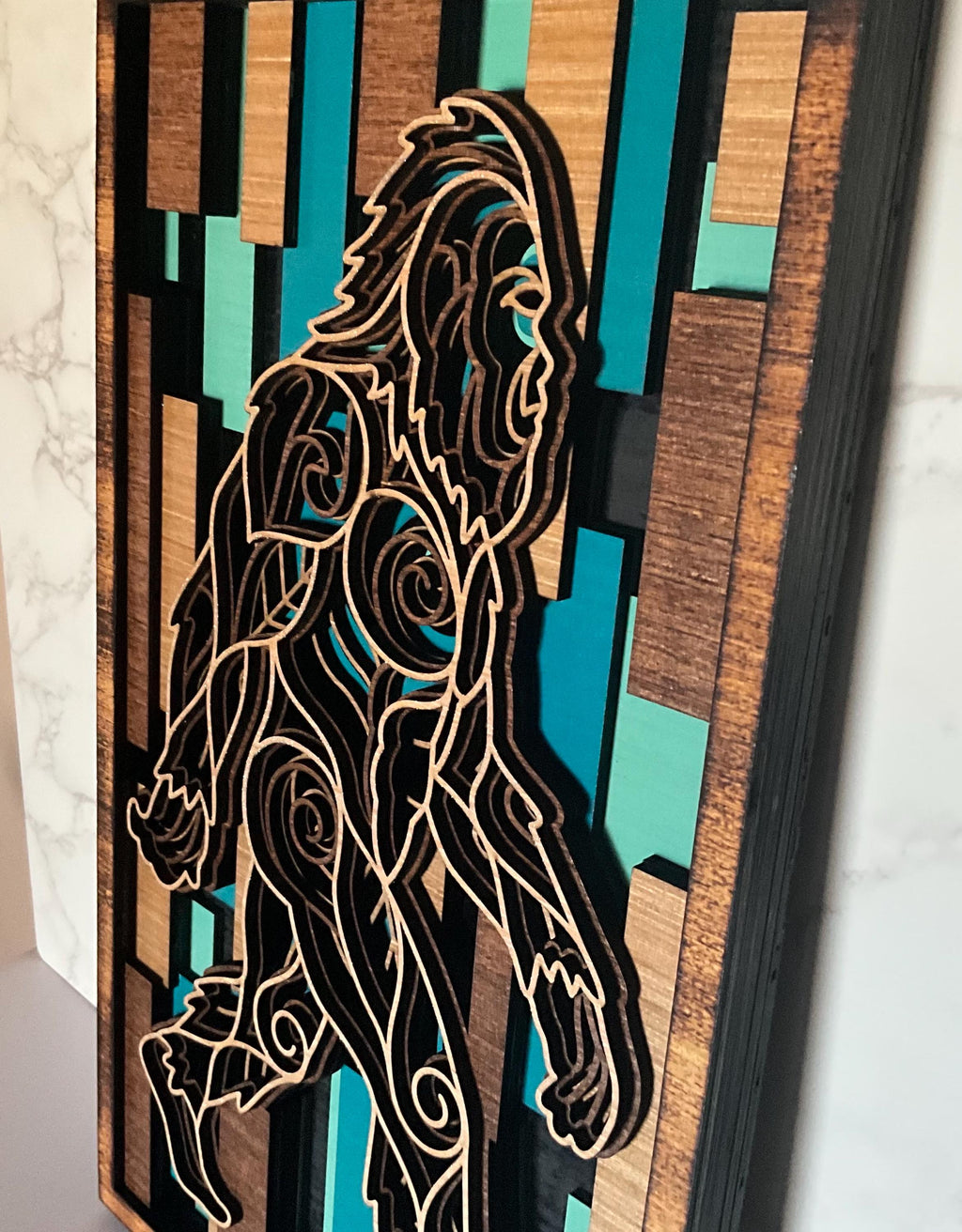 Multilayer Bigfoot Sasquatch Wooden Wall Art, Rustic Cabin Man Cave Lodge Decor Sign