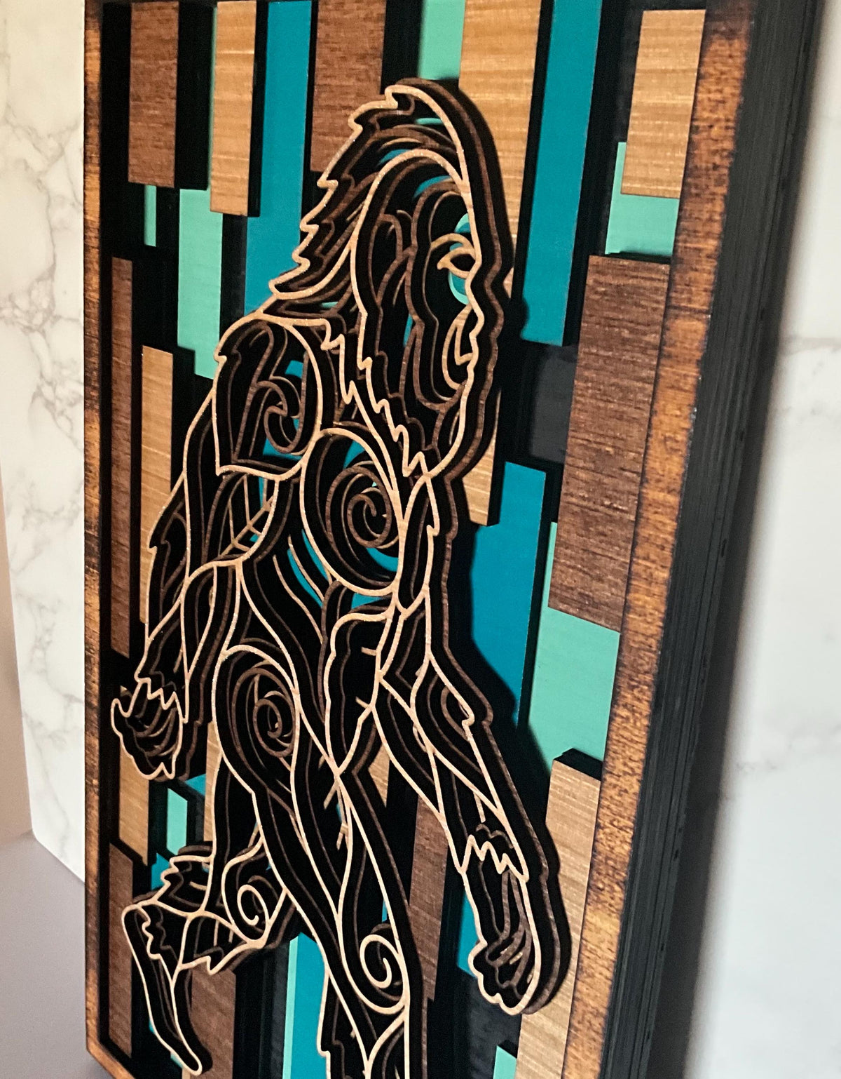 Multilayer Bigfoot Sasquatch Wooden Wall Art, Rustic Cabin Man Cave Lodge Decor Sign