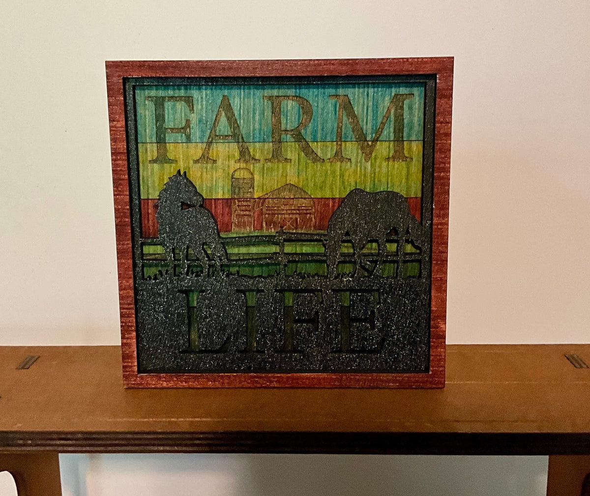 Wooden Shelf Sitter Shadowbox Sign, Farm Dog Cat Coffee Beer Themes, Handmade Home Decor