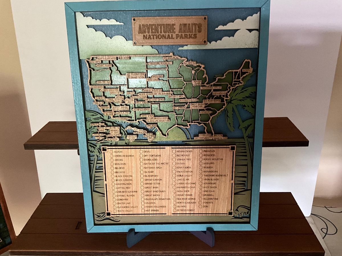 National Parks Map, US 63 Parks Tracker, Adventure Gift for Hikers and Travelers