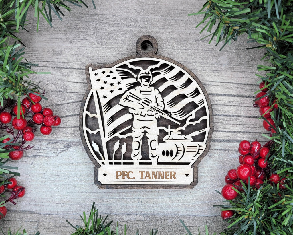 Personalized Military Ornament with Name Plate, Army Navy Air Force Marines Christmas Keepsake