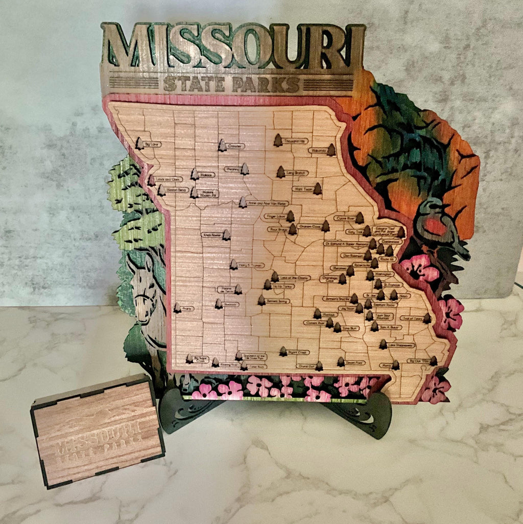 Missouri Travel Map, Wooden State Parks Tracker for Adventurers
