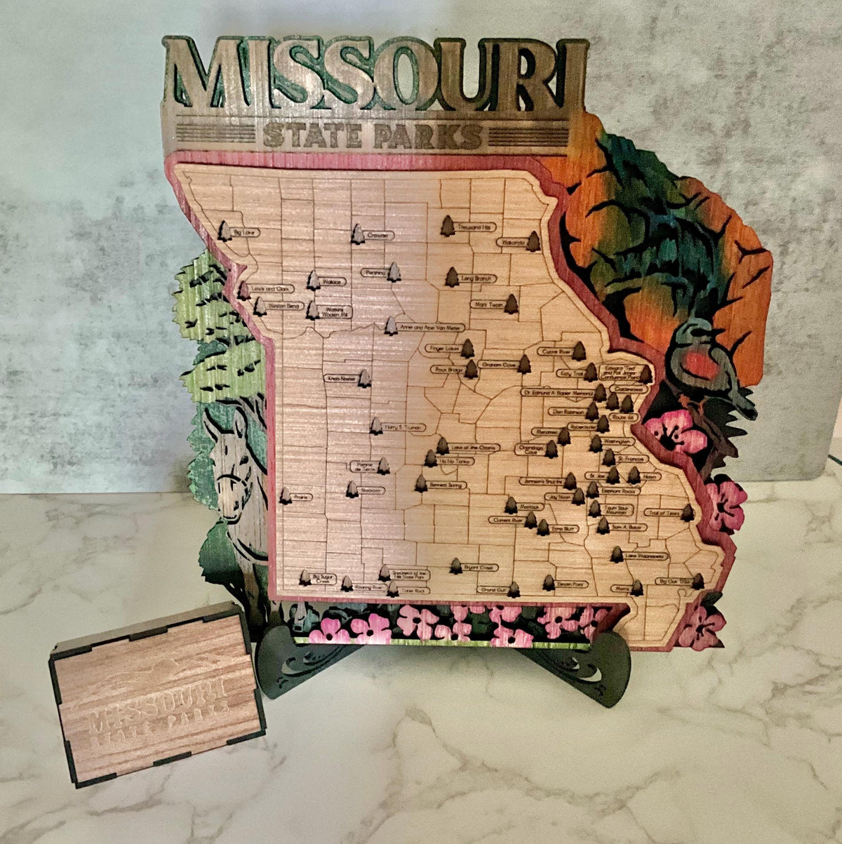 Missouri Travel Map, Wooden State Parks Tracker for Adventurers