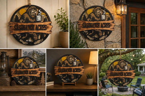 Bigfoot Coffee and Beer Wall Sign, Rustic Wooden Sasquatch Cabin Man Cave Decor