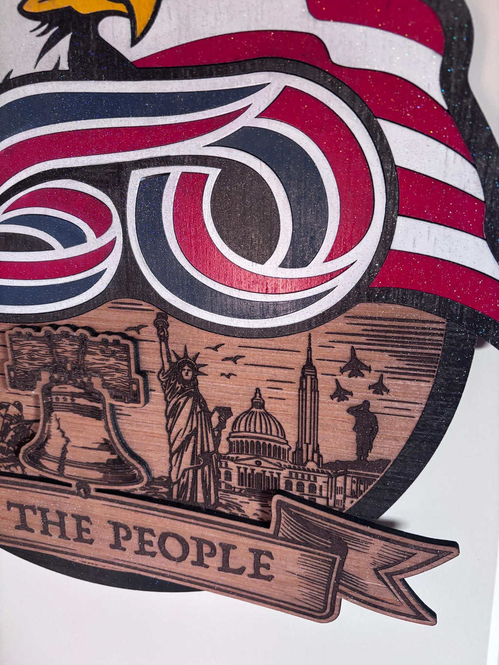 Patriotic 250th Anniversary Wooden Wall Decor | Handmade USA Eagle Flag Sign | “We The People” Wall Hanging | 16” American Independence Deco