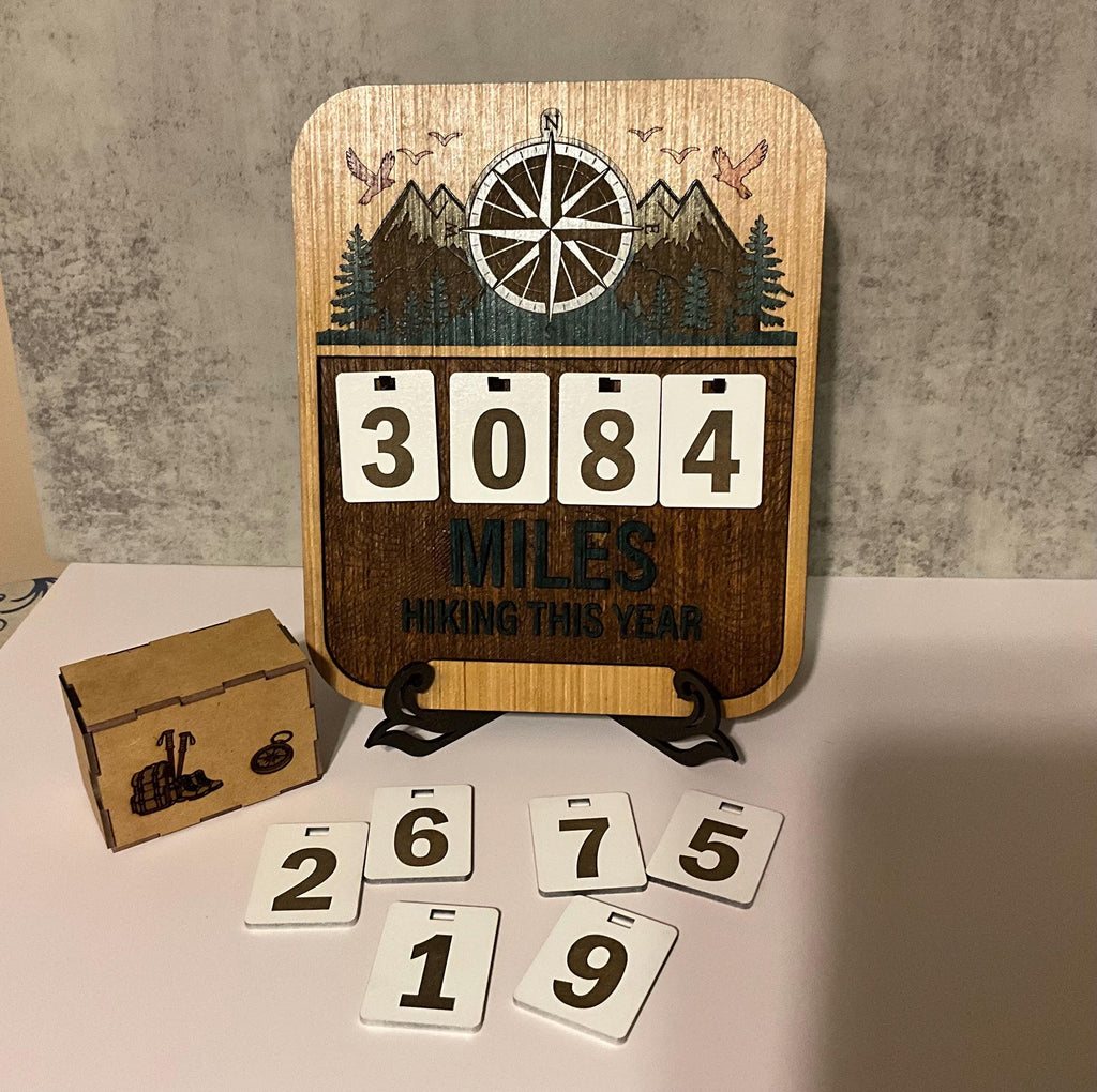 Hiking Mile Tracker Board with Number Tokens and Storage Box