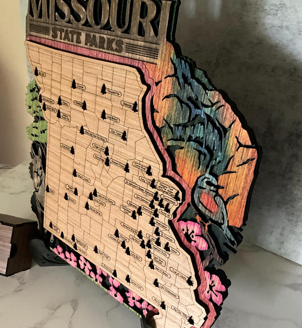 Missouri Travel Map, Wooden State Parks Tracker for Adventurers