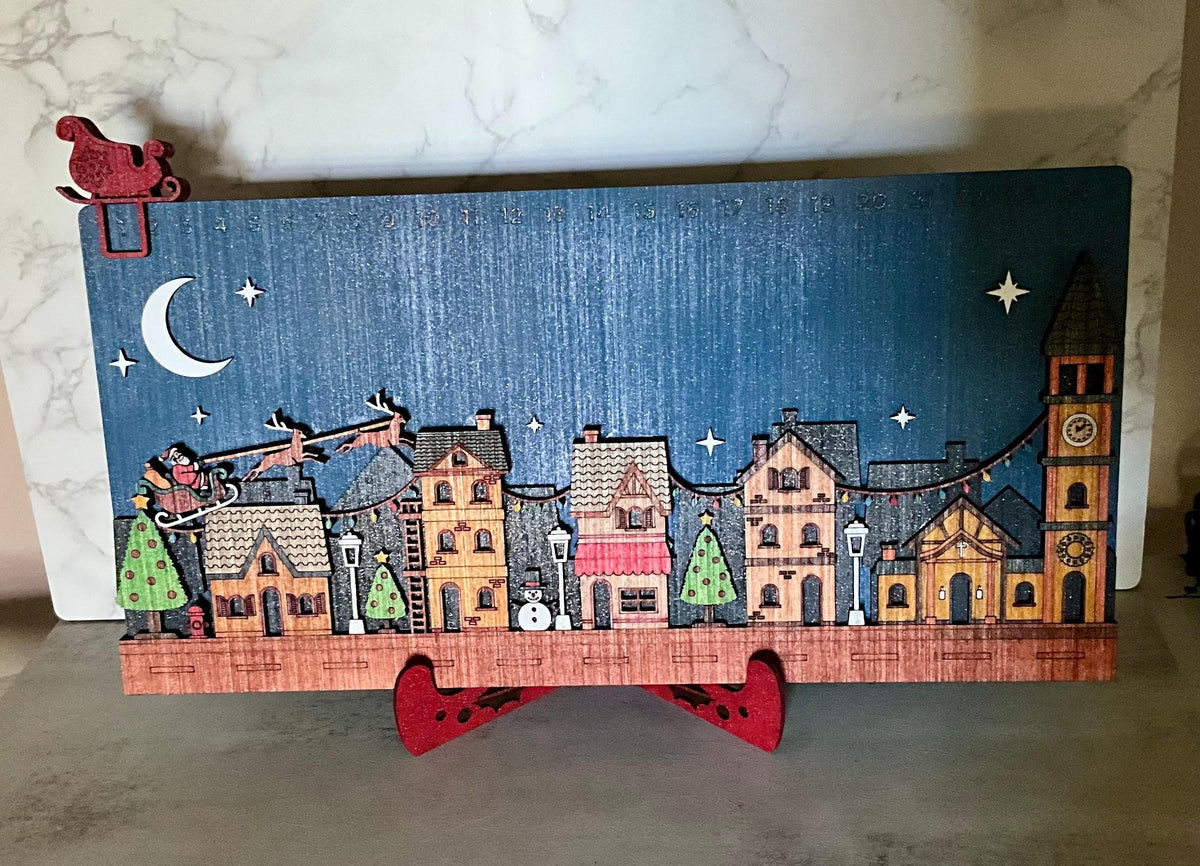 Wooden Christmas Countdown Calendar with Truck and Barn, Rustic Advent Family Tradition
