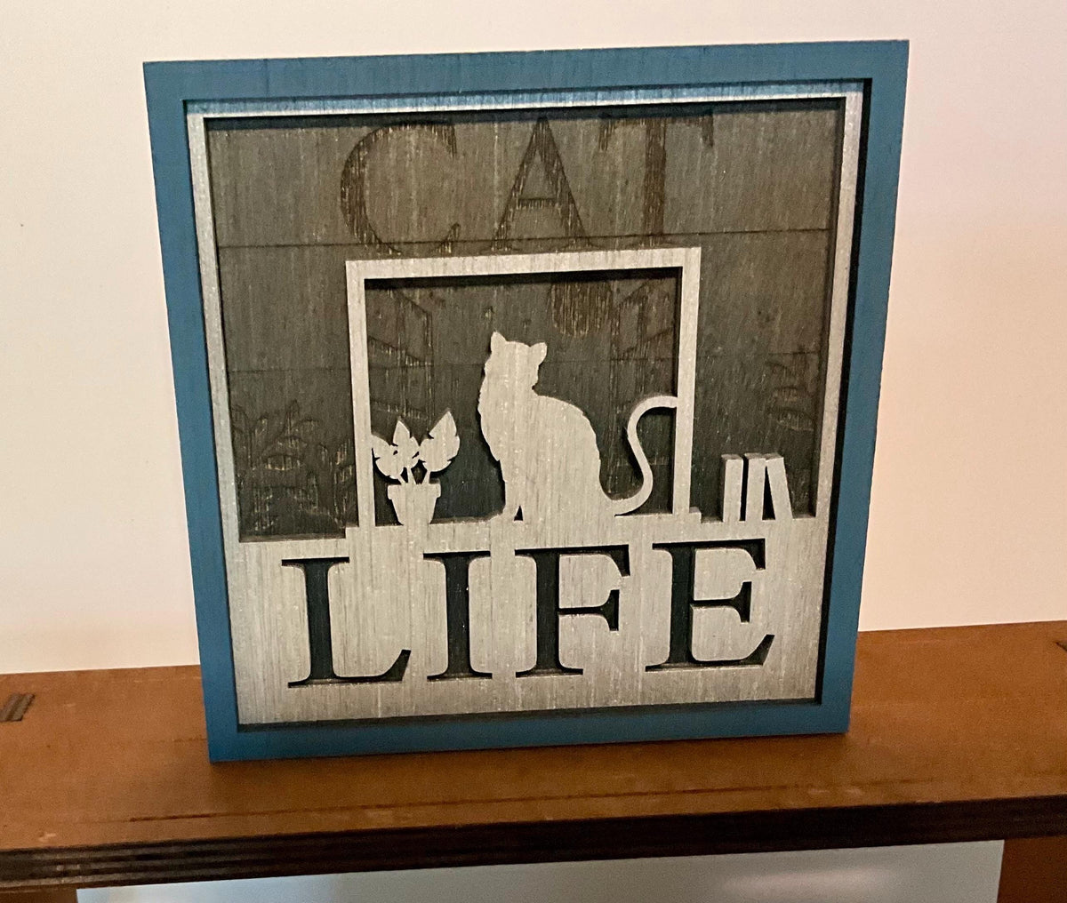 Wooden Shelf Sitter Shadowbox Sign, Farm Dog Cat Coffee Beer Themes, Handmade Home Decor