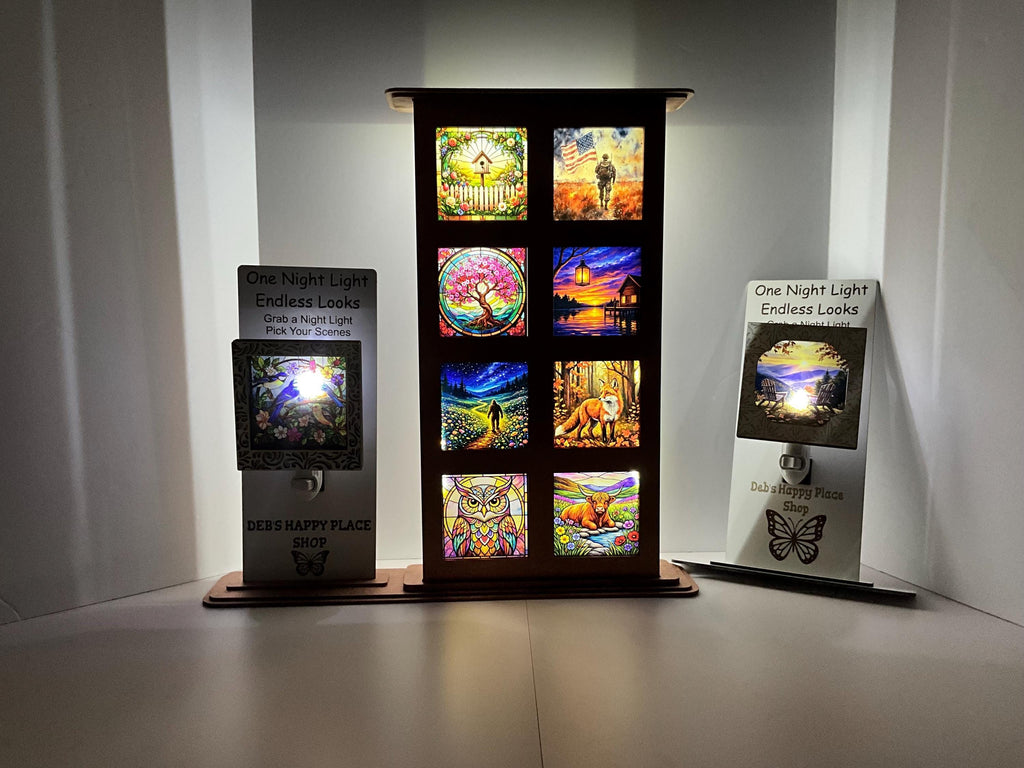 Interchangeable Night Light Base with Custom Artwork Panels, LED Kids Bedroom Nightlight Gift