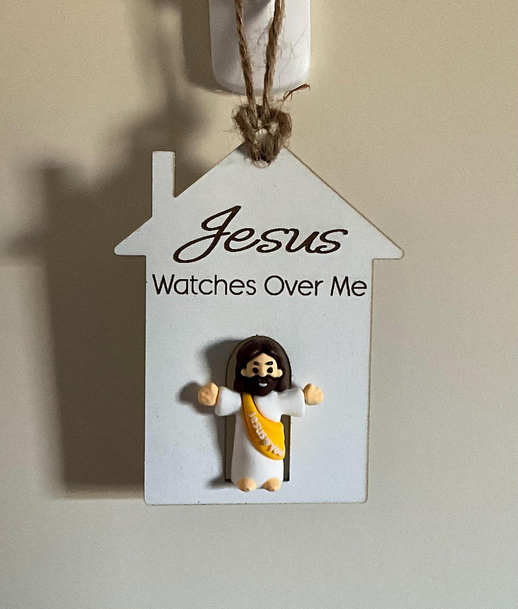 Jesus Ornaments Set of 5, Wooden Christian Christmas Decor, Faith Keepsake Gift for Believers