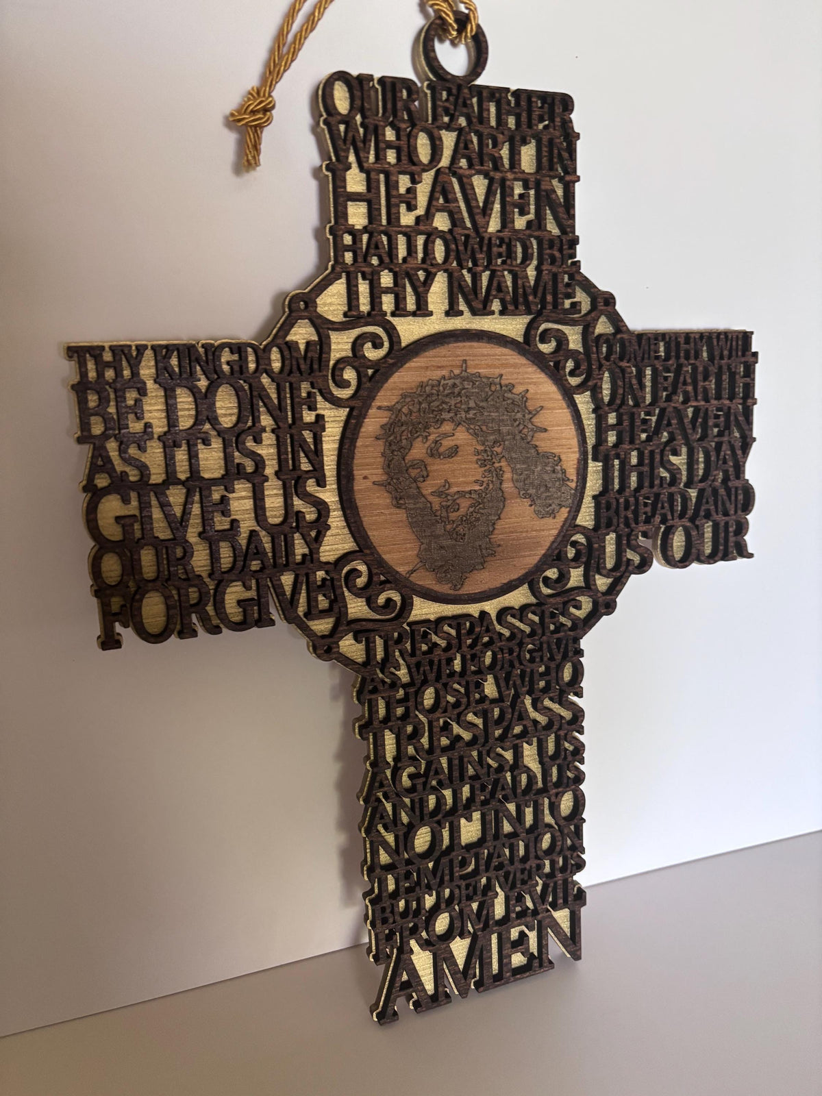 Lord's Prayer Wooden Cross Plaque, Christian Wall Decor, Faith Housewarming Gift