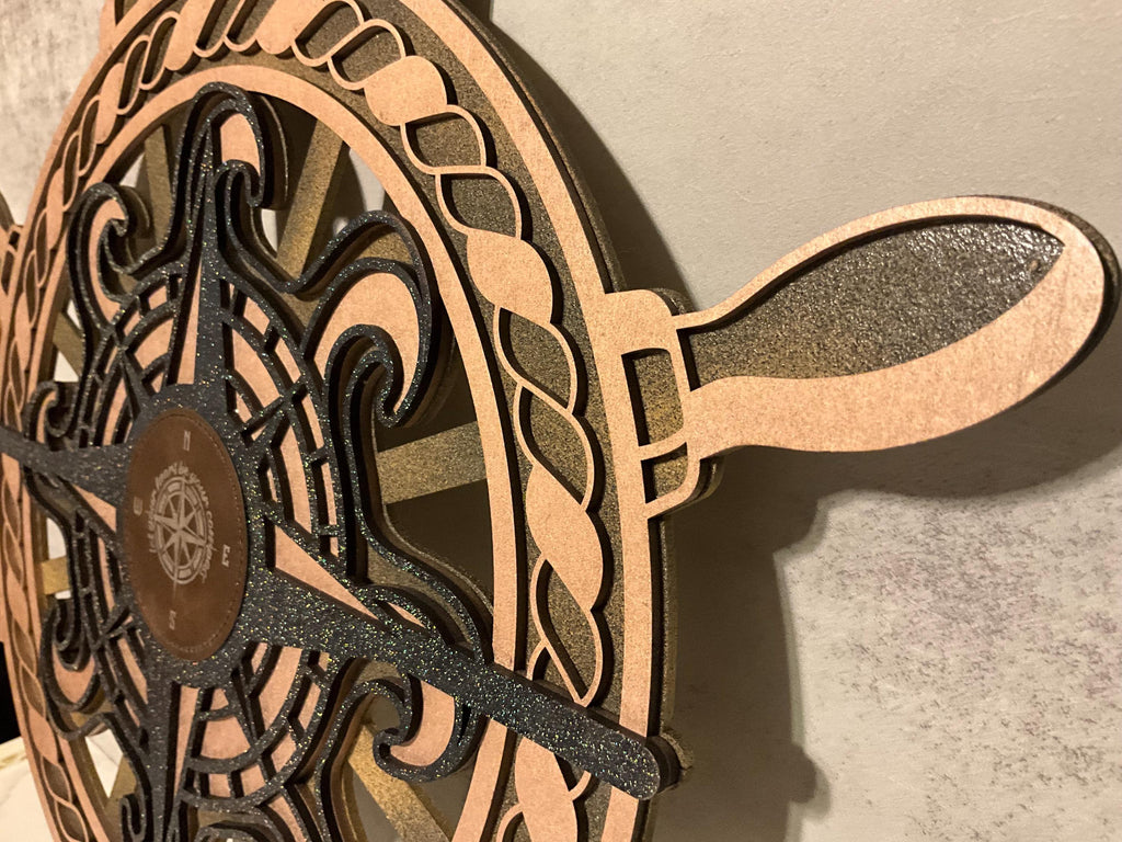 Wooden Ship Wheel Compass Plaque, Nautical Wall Decor, Coastal Beach House Gift