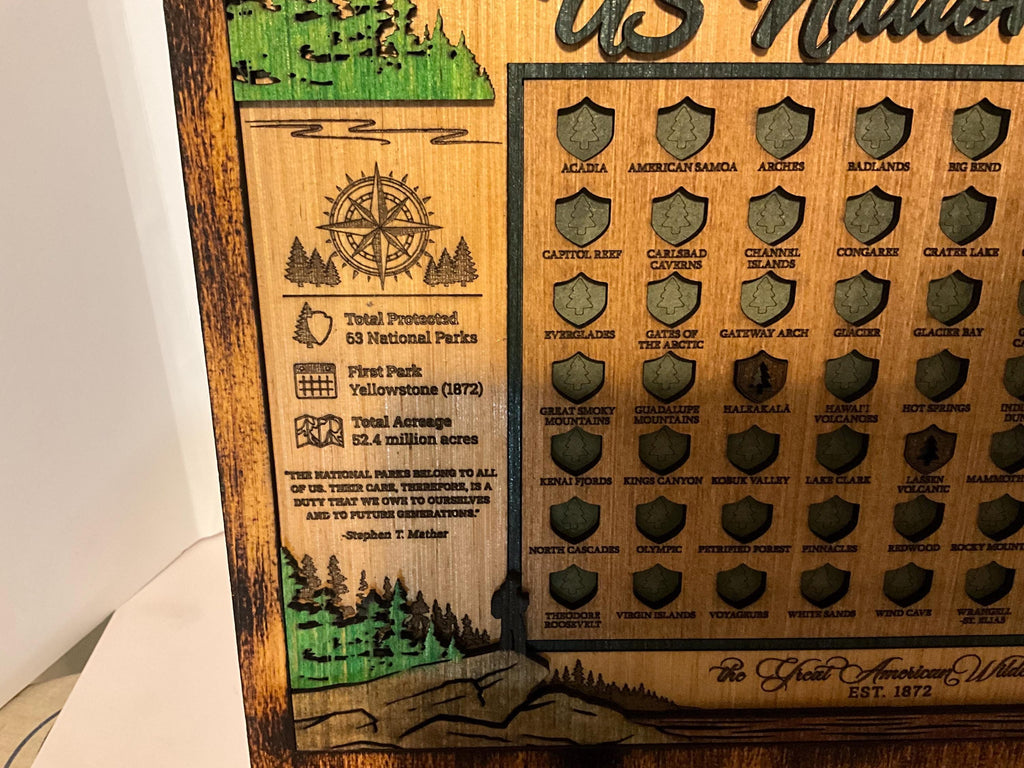 National Parks Icon Map Tracker, Educational Wooden USA Parks Display for Family Adventures