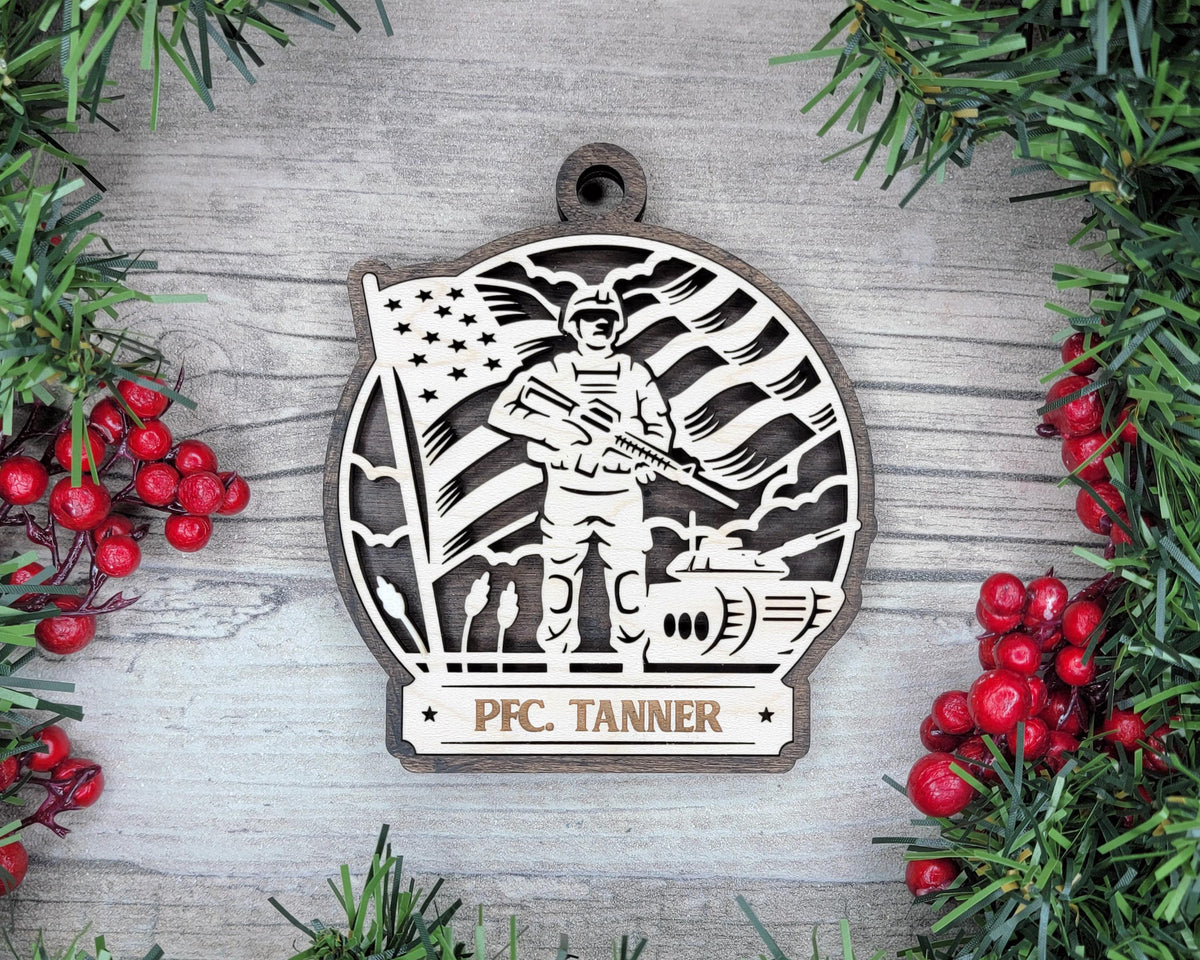 Personalized Military Ornament with Name Plate, Army Navy Air Force Marines Christmas Keepsake