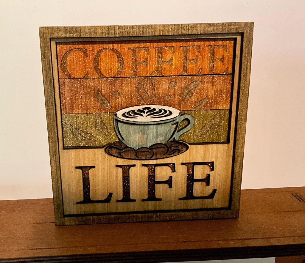 Wooden Shelf Sitter Shadowbox Sign, Farm Dog Cat Coffee Beer Themes, Handmade Home Decor